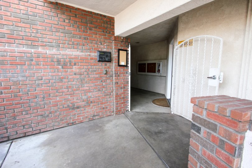 Secured entrance at Poinsettia Villas in Ocean Beach, California.