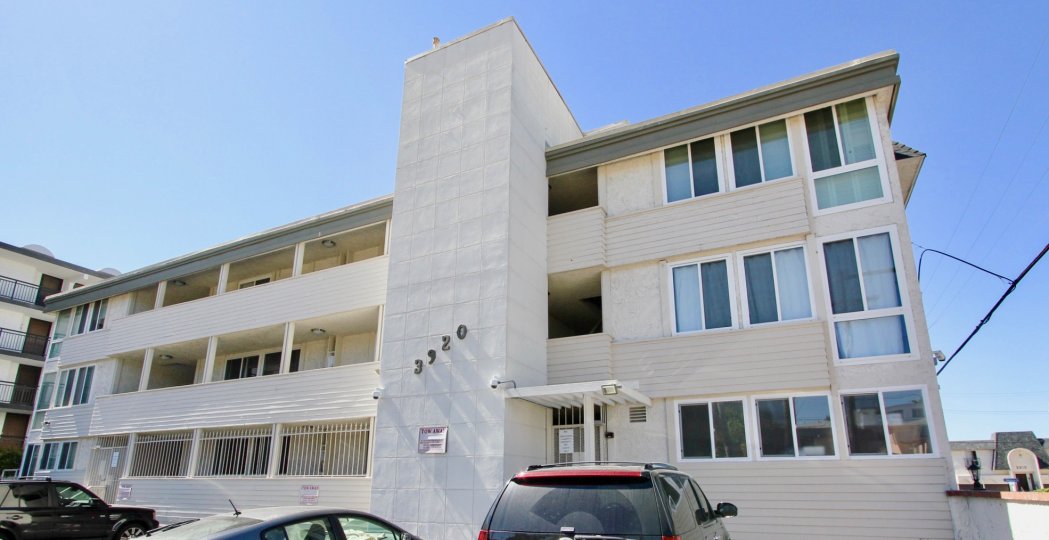 A three story housing building at the Sail Bay Shores in Pacific Beach CA