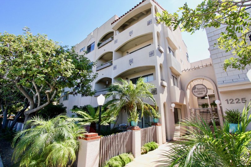A low-rise residences in the Santa Barbara community with pastel color paints and terraces.