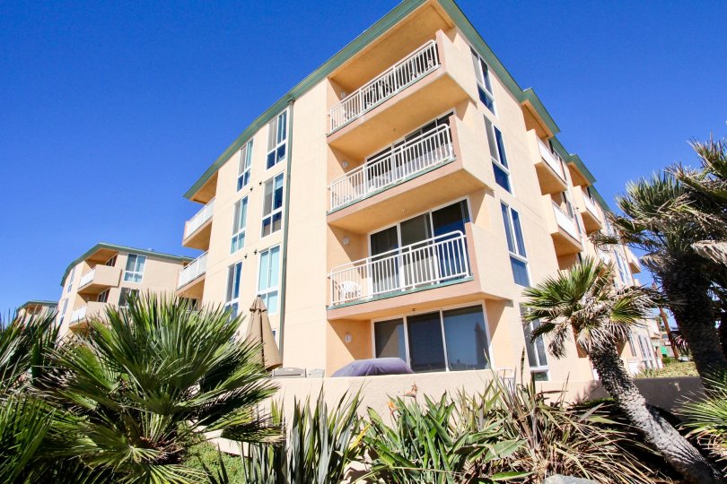 Stylish landscaping in near outdoor patio and balconies at Seashore in Pacific Beach
