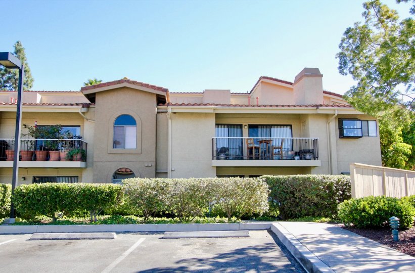 The view of the Bernardo Greens apartment community in Rancho Bernardo California, from the parking lot.