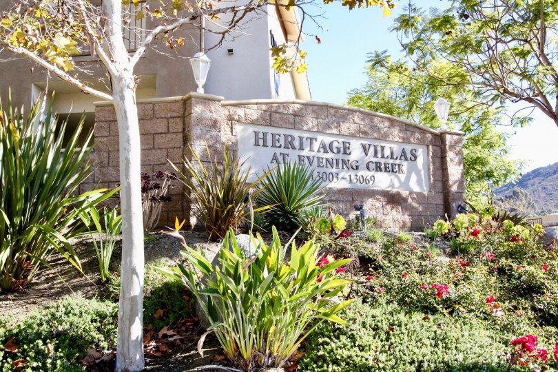 Address locator for Heritage Villas showing beautiful landscaping