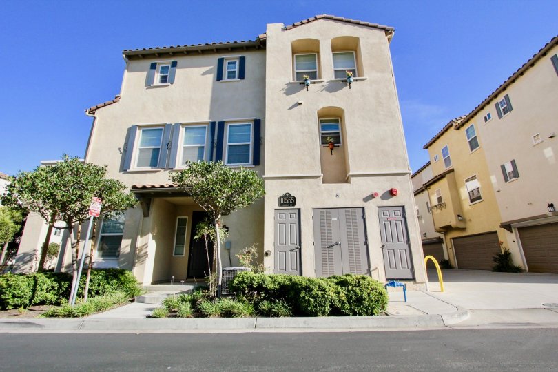 Three story residence near street and driveway at San Moritz in Rancho Bernardo CA