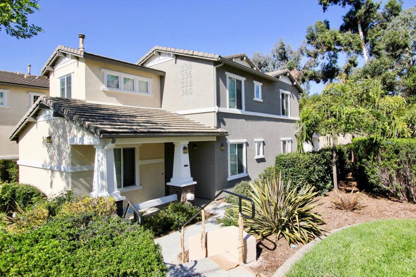 Green landscaping at Capalina Pines in San Marcos, California.