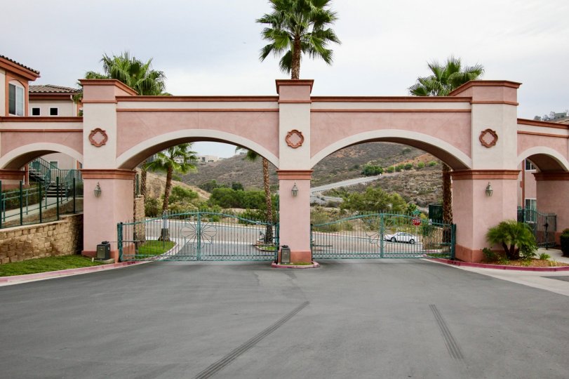 Beautiful palm trees at the gate of Pointe Lakeview in Spring Valley, California