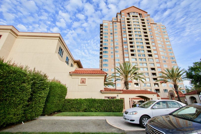 THE APARTMENT IN THE PACIFIC REGENT LA JOLLA WITH THE CAR PARKING, GRASS, TREE, PLANT.